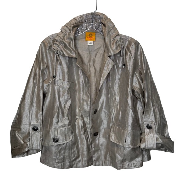Ruby Rd. Jackets & Blazers - Ruby Rd Petite Metallic Silver Jacket Women Size 6P Button Front Collared Casual